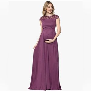 NWT - Women's Maxi Maternity Dress w/ Lace Yoke - Purple